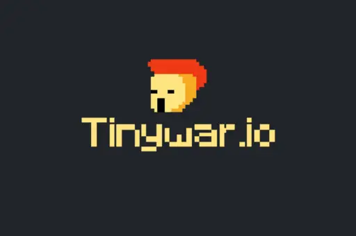 Logo do jogo Tinywar.io com estilo pixel art, mostrando o rosto de um guerreiro com cabelo vermelho e barba. Jogo de batalhas rápidas com espadas e evolução de personagens.
